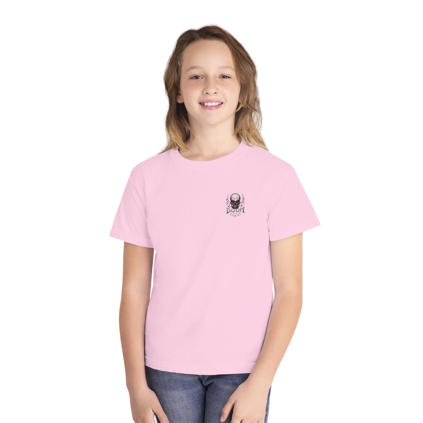 Youth Tee — Doom Brew Graphic Chest Print, Casual Kids Shirt