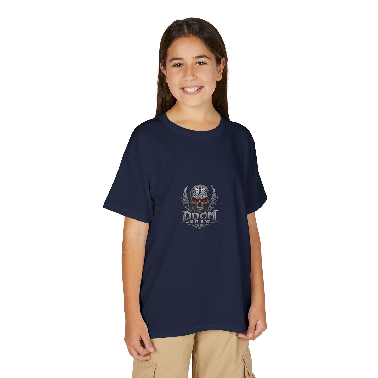 Youth Skull Graphic T‑Shirt — "Doom Brew" Red-Eye Skull Logo