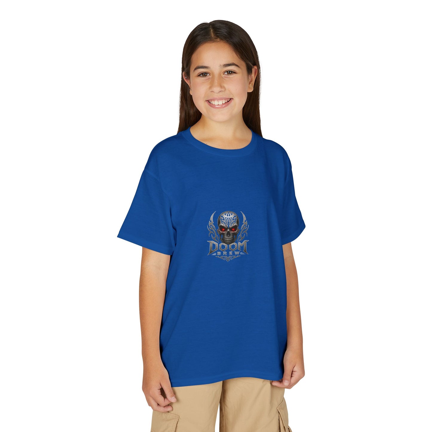 Youth Skull Graphic T‑Shirt — "Doom Brew" Red-Eye Skull Logo